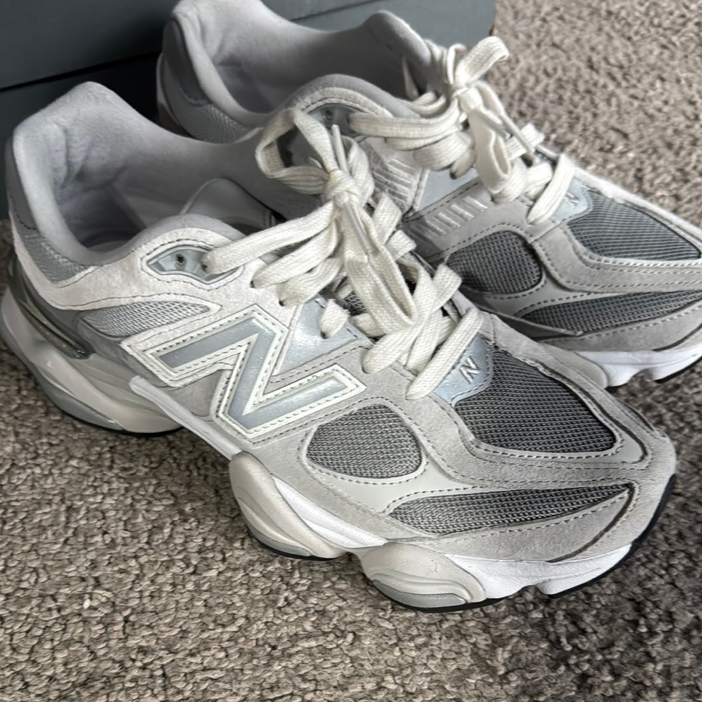 New Balance 9060 White and Grey Mesh Suede Sneakers
